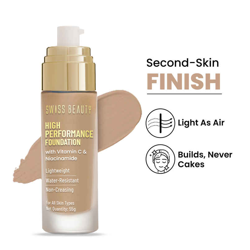 Swiss Beauty High Performance Foundation With Vitamin C & Niacinamide | 06 Medium Beige Swiss Beauty High Performance Foundation With Vitamin C & Niacinamide | 06 Medium Beige