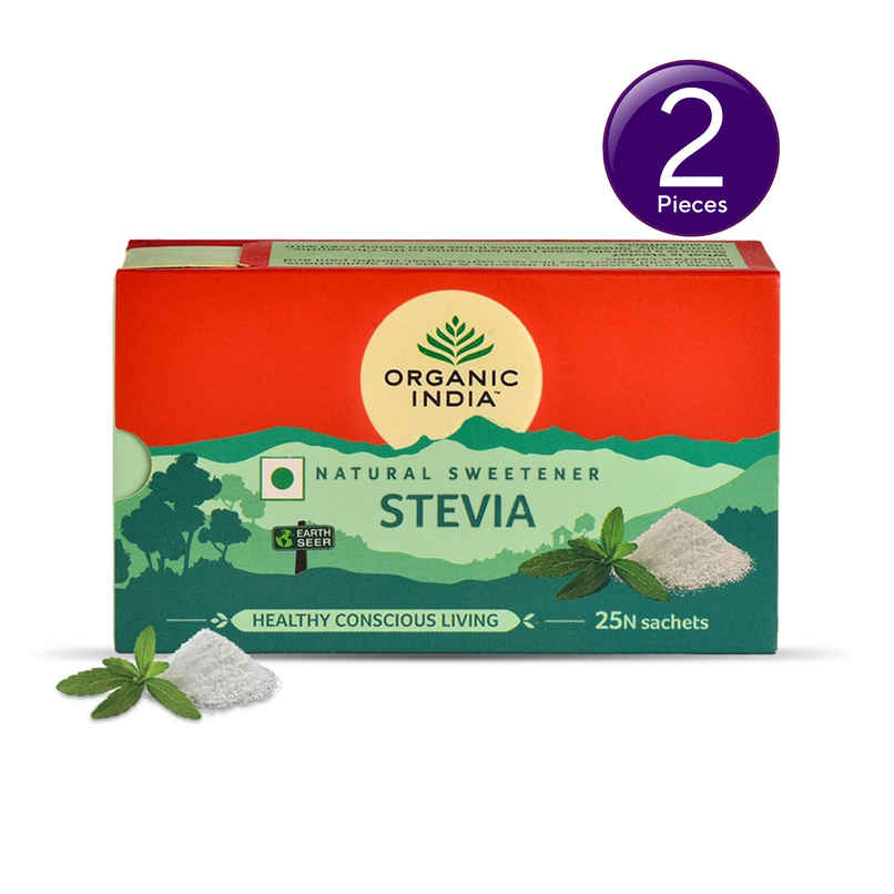 Organic India Stevia Powder, Natural Sweetener, Sugar Free, 25 Sachets Combo Organic India Stevia Powder, Natural Sweetener, Sugar Free, 25 Sachets Combo