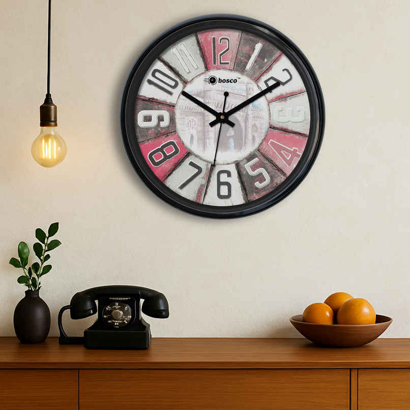 Bosco Modern Silent Multicolour Face with Black Frame 30 CM Decorative Wall Clock BWC 1242 Bosco Modern Silent Multicolour Face with Black Frame 30 CM Decorative Wall Clock BWC 1242