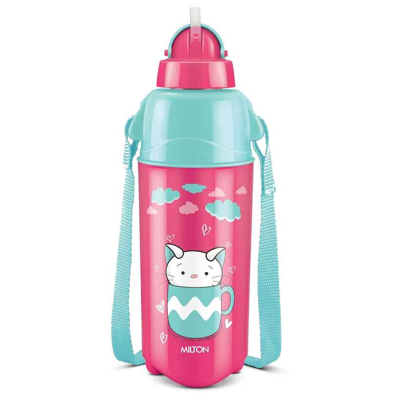 Milton Plastic Kool Trendy Insulated Water Bottle With Straw For Kids | Cherry Pink | 490 ml