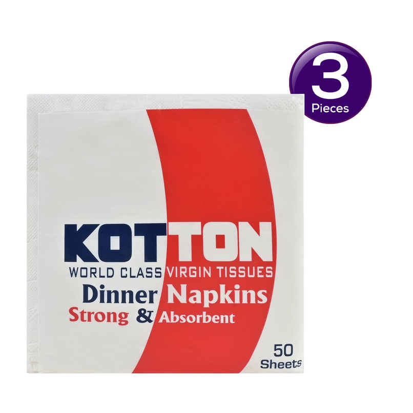 Kotton Premium Soft Napkin - 2 Ply -100% Virgin Pulp/Paper,30CMX30CM,50 pcs 1 pc Pack of 3 Kotton Premium Soft Napkin - 2 Ply -100% Virgin Pulp/Paper,30CMX30CM,50 pcs 1 pc Pack of 3