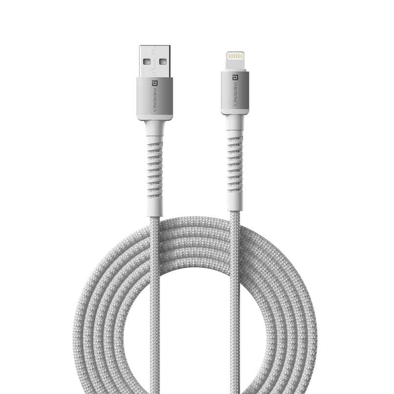 Portronics Konnect X 3A Nylon Braided USB to 8 Pin Fast Charging Cable | White - 2 m
