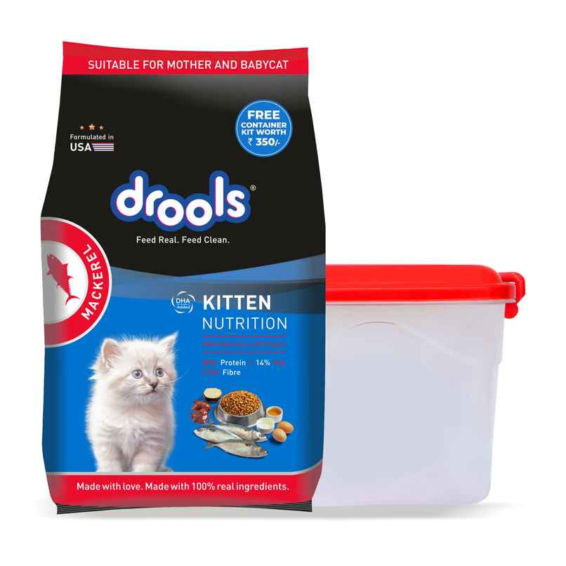 Drools Kitten (1-12 Months) Dry Cat Food, Mackerel, 1kg with Free Container Drools Kitten (1-12 Months) Dry Cat Food, Mackerel, 1kg with Free Container