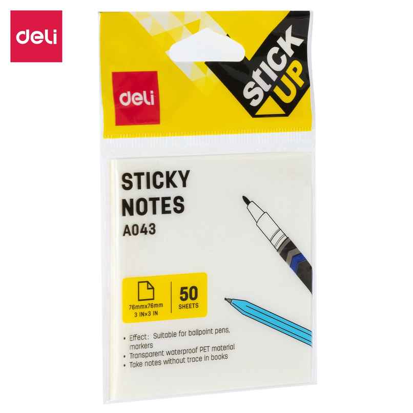 Deli Sticky Notes, 50 Sheets, 76 X 76 mm, White