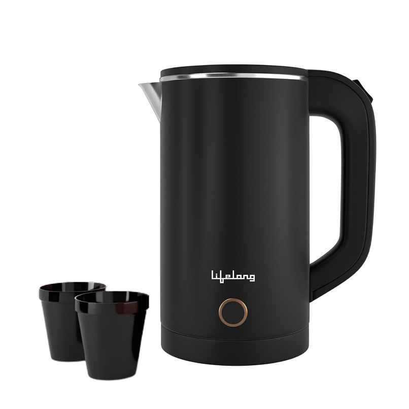 Lifelong Electric Kettle, 600W Cool Touch 2 Cups Auto Shut-Off, Stainless Steel Body |Black - 0.8 L Lifelong Electric Kettle, 600W Cool Touch 2 Cups Auto Shut-Off, Stainless Steel Body |Black - 0.8 L