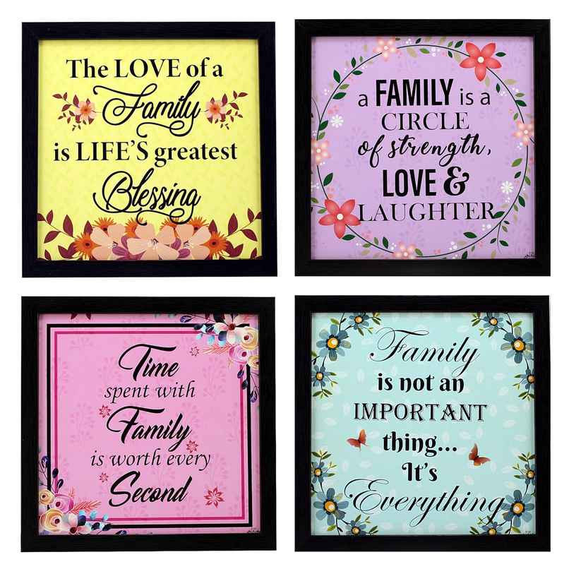 Indianara Set of 4 Family Quote Framed Wall Hanging Laminated Paintings Matt Art Prints