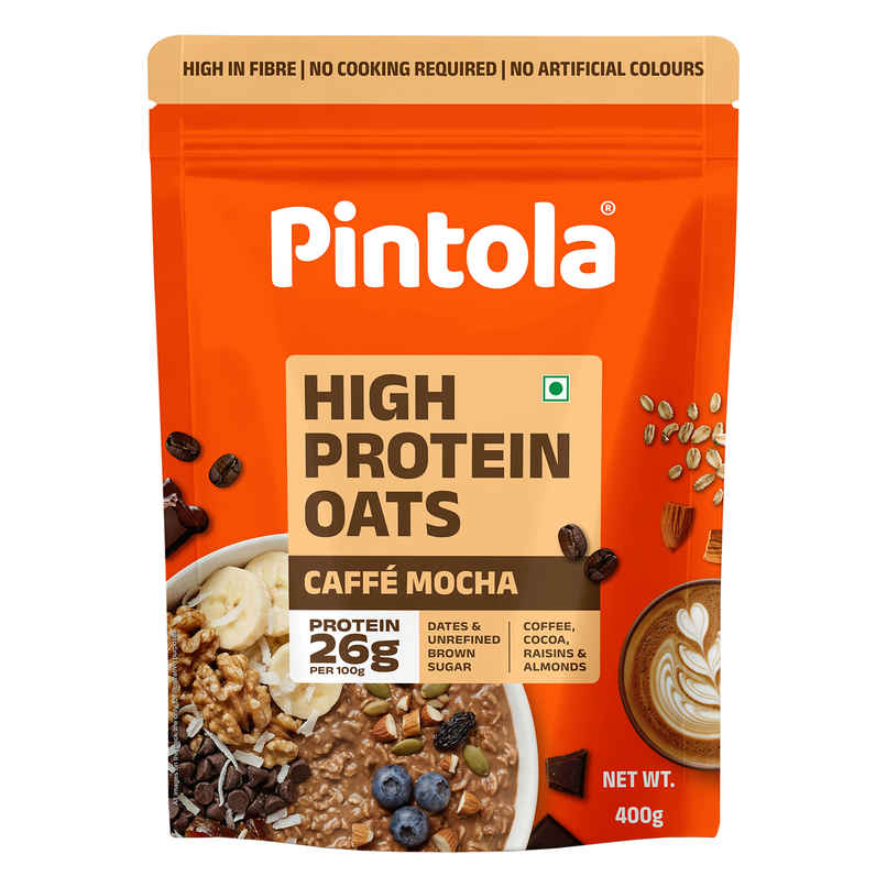 Pintola 25g High Protein Oats | Caffe Mocha - No Refined Sugar - With Almonds & Raisins