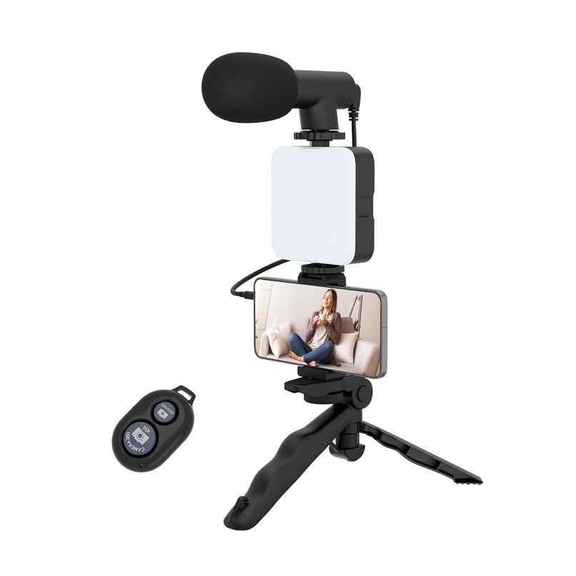 Hashwow 6-In-1Vlogging Kit With Tripod,Led Video Light,Cardioid Microphone,Bluetooth Remote & Cable ( Tripod: 16.9 x 7.9 x 3.4 cm Phone Clip: 5.98 - 9.3 cm TRS Cable - 3.5 mm )