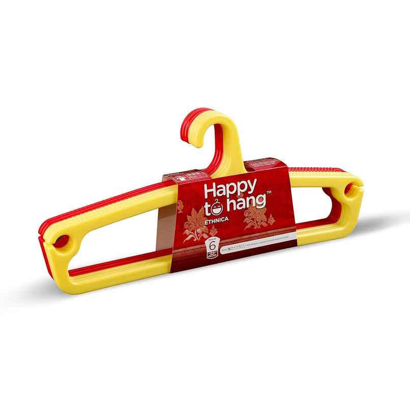 Happy To Hang Ethnica Polypropylene Hanger (Yellow And Red), Pack Of 6