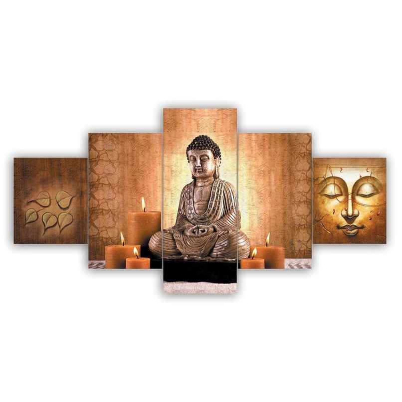 Perpetual Buddha Wall Painting for Living Room | Set of 5 | 3D Scenery | 75 x 43 cm - with Frames