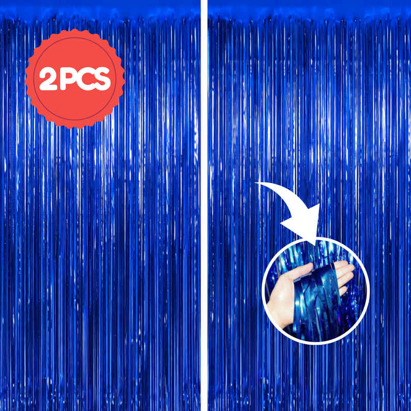 Blue Foil Curtains for Boys, Men & Adult Birthday Party Decoration | BeyondLuv Blue Foil Curtains for Boys, Men & Adult Birthday Party Decoration | BeyondLuv