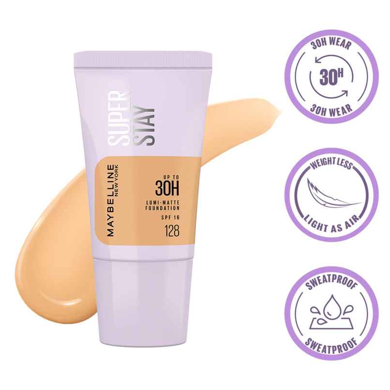 Maybelline Super Stay Lumi Matte Liquid Foundation, 30HR Long Lasting, 128