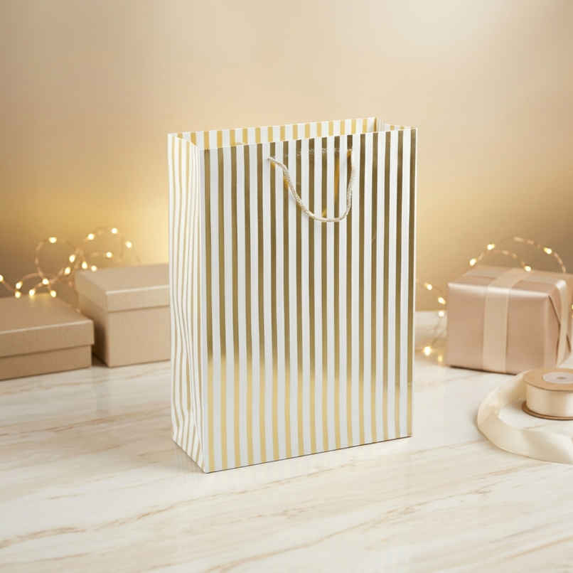 SE7EN Lines Design Gifting Paper Bag | Golden - L