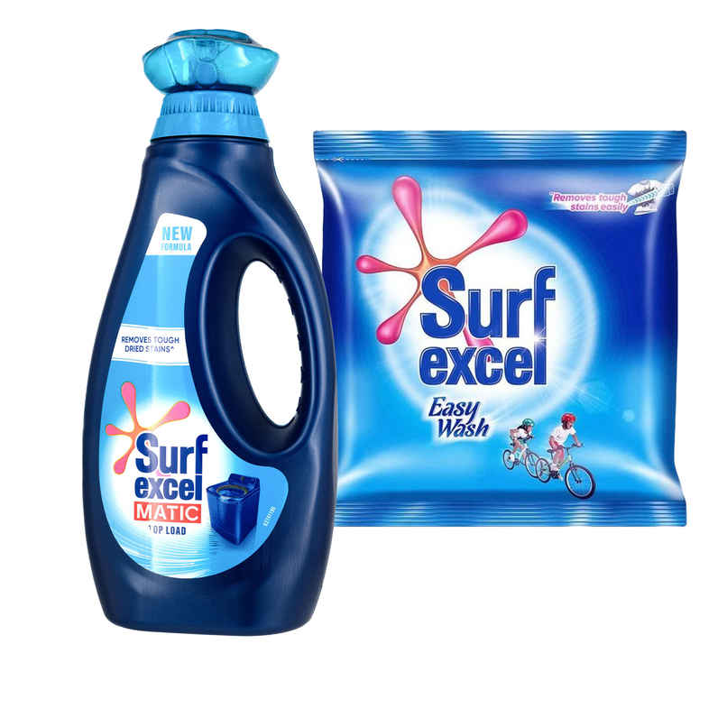 Surf Excel Matic Top Load Detergent Liquid Refill | Tough Dried Stain Removal (1L) & Surf Excel Easy Wash Detergent Powder (1kg) Combo Surf Excel Matic Top Load Detergent Liquid Refill | Tough Dried Stain Removal (1L) & Surf Excel Easy Wash Detergent Powder (1kg) Combo