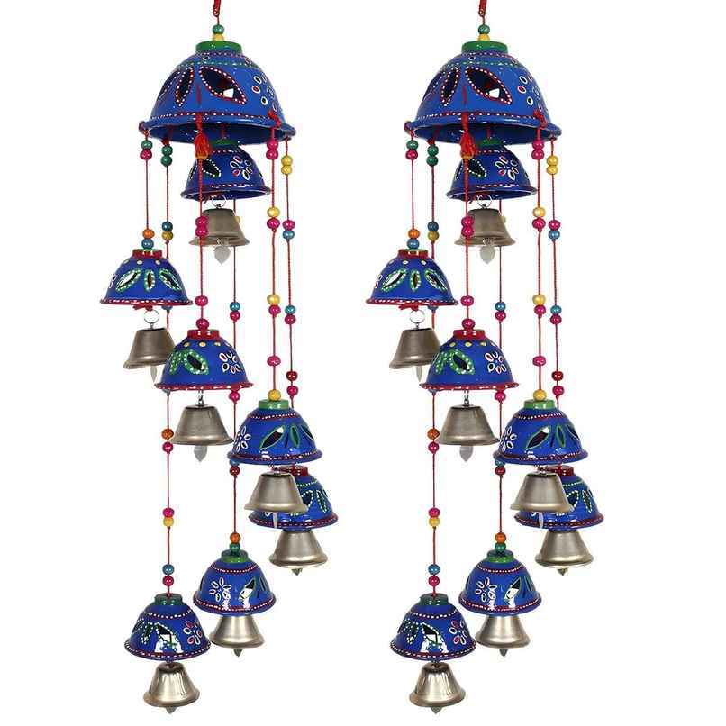 Kuber Industries Pack of 2 Rajasthani Handcrafted Windchimes | 8 Bells | Blue Kuber Industries Pack of 2 Rajasthani Handcrafted Windchimes | 8 Bells | Blue