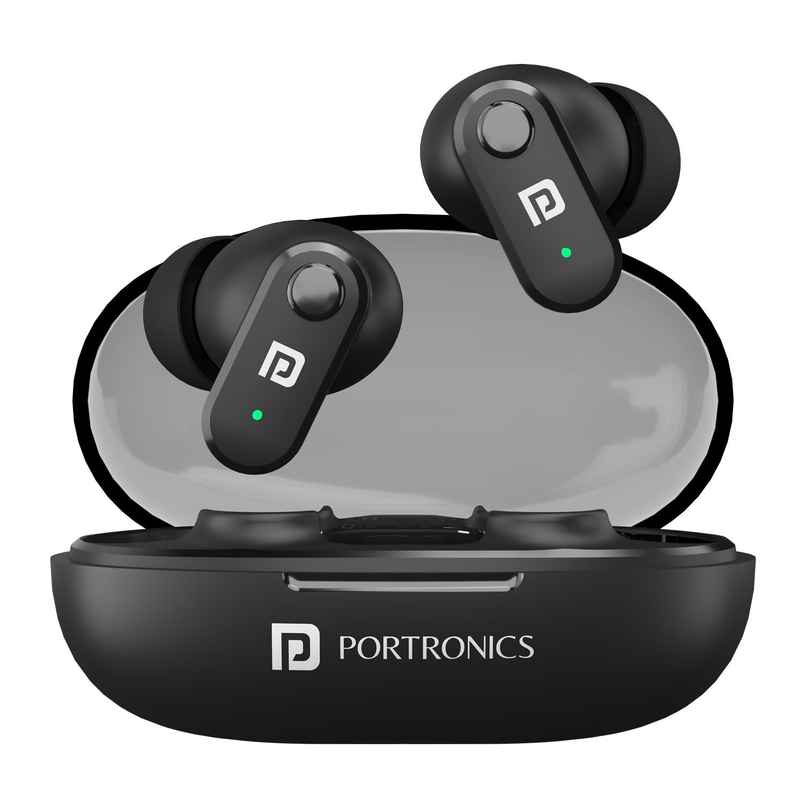 Portronics Harmonics Twins S16 in Ear TWS Wireless Earbuds with 24 Hrs Playtime, Clear Calls, Game & Music Mode, Low Latency, Bluetooth 5.3v, LED Display, Type C Fast Charging - Black