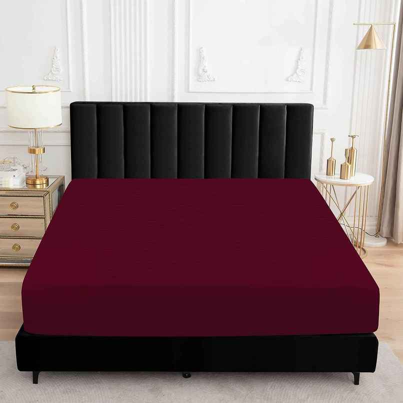 BAY6 Maroon Terry Cotton 220 GSM Waterproof Mattress Protector For Queen Size Bed