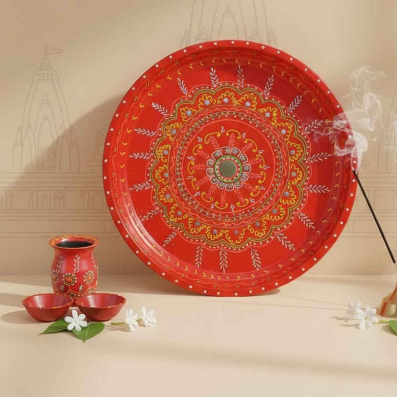 Pooja Thali Kalash Set Stainless Steel with Thali Lota and 2 Katori | 10 inch | Gullak Pooja Thali Kalash Set Stainless Steel with Thali Lota and 2 Katori | 10 inch | Gullak