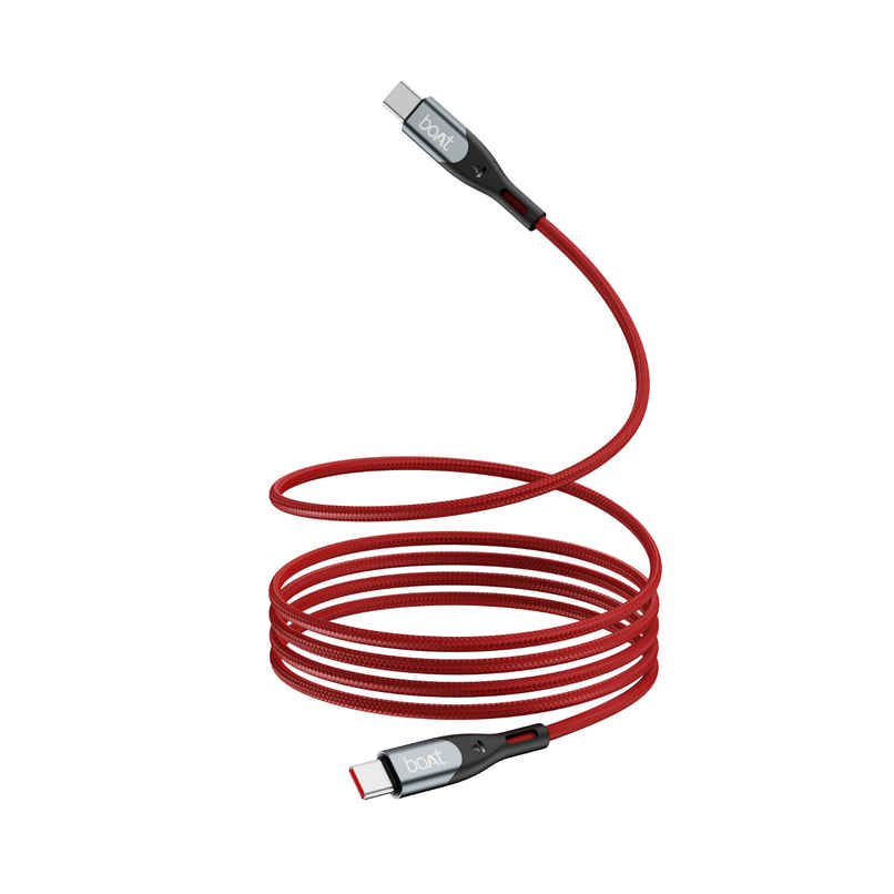 boAt Type C to C 100W Cable w/480 Mbps Data Sync and 100W PD, PPS AND QC support.| Martian Red