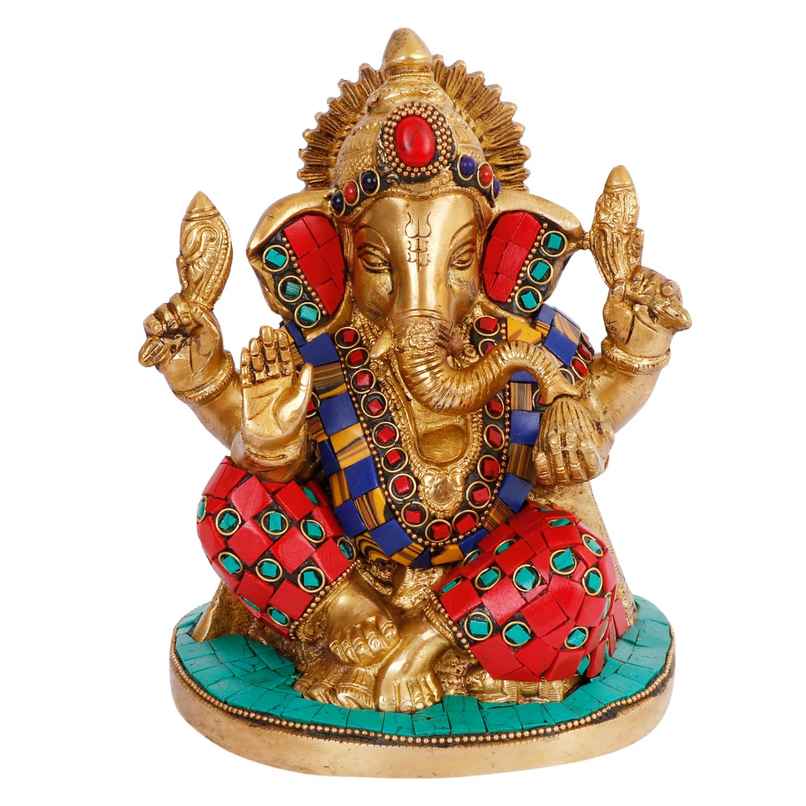 Ganesh Ji Brass Idol On Round Platform With Mukut | Devnidhi