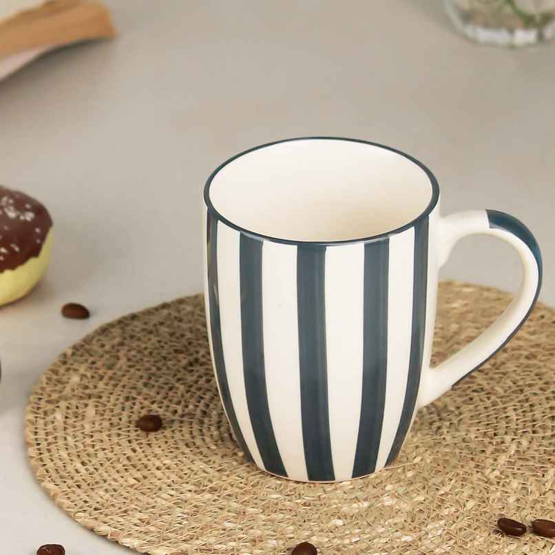 The Earth Store Grey Stripe Ceramic Coffee Mug | 420 ml