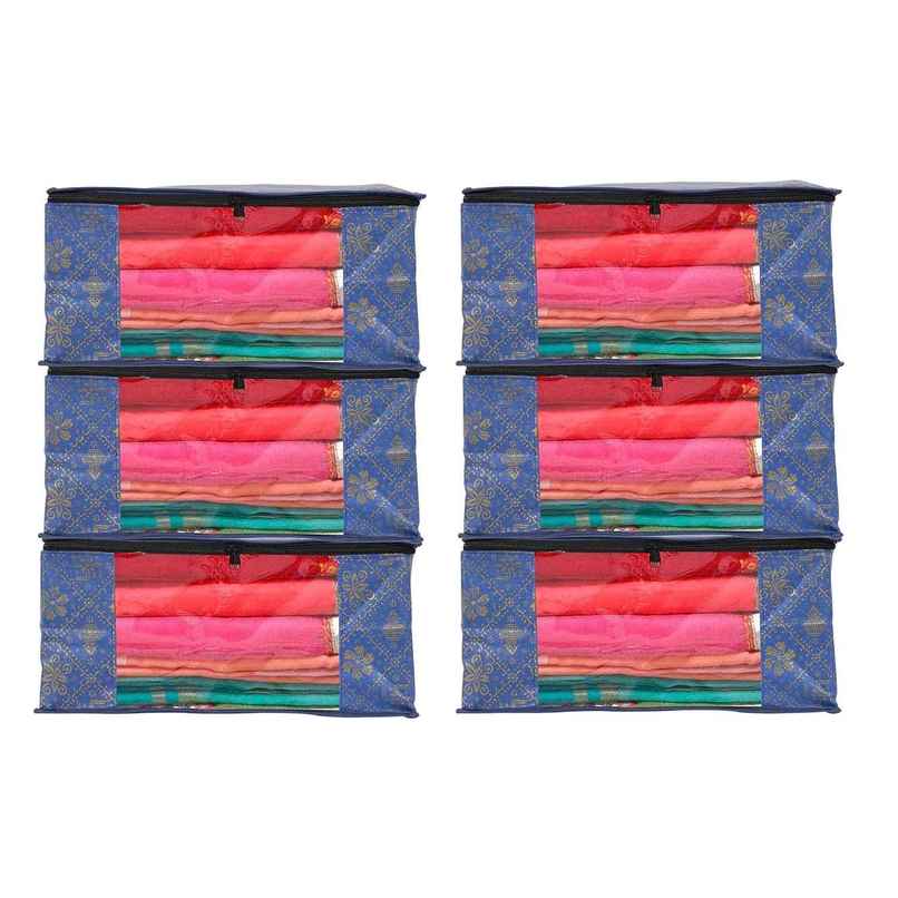 Perpetual Saree Organizer - Foldable Cover with Zip | Transparent Window | Blue | Pack of 5 Perpetual Saree Organizer - Foldable Cover with Zip | Transparent Window | Blue | Pack of 5