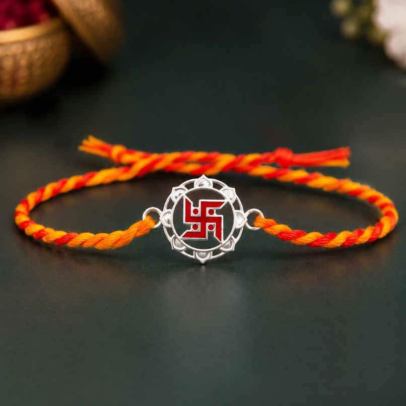 Rakhi for Brother | Swastik | 925 Sterling Silver | Thread | Pack of 1 | Voylla Precious Rakhi for Brother | Swastik | 925 Sterling Silver | Thread | Pack of 1 | Voylla Precious