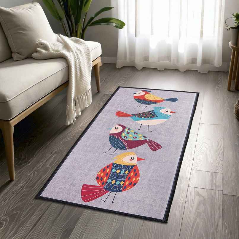 Status Ice Velvet Floor Runner | Birds | 2 ft x 4 ft