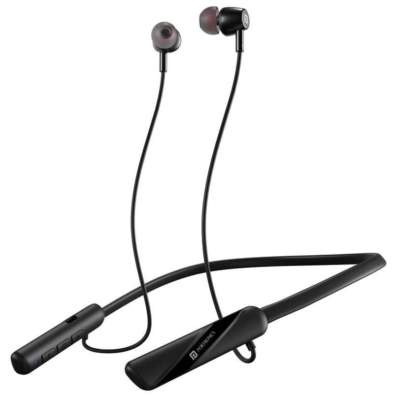 Portronics Harmonics Z10 in Ear Bluetooth Headphone with Mic, 35Hour Playtime,10mm Driver, Magnetic Earbuds, Voice Assistant, Bluetooth 5.3V, IPX4 Water/Sweat Resistance, Type C Fast Charging - Black