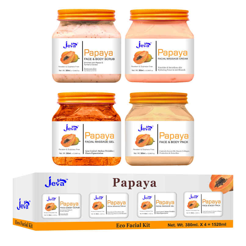 Jeva Papaya Eco Facial Kit 4pcs 380g Each Brightening and Smoothing Facial Set