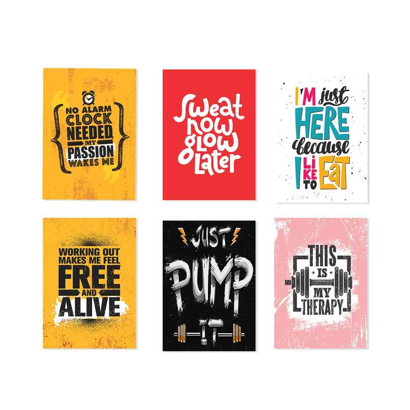 Paper Plane Design Motivational Gym Workout Posters For Wall | Set Of 6 | Size 29 x 21 cm | D10