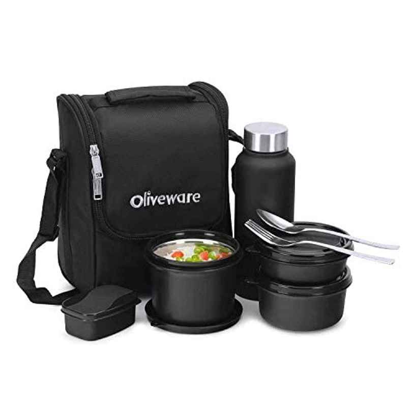 Oliveware Teso Pro Lunch Box With Steel Cutlery - Black Oliveware Teso Pro Lunch Box With Steel Cutlery - Black