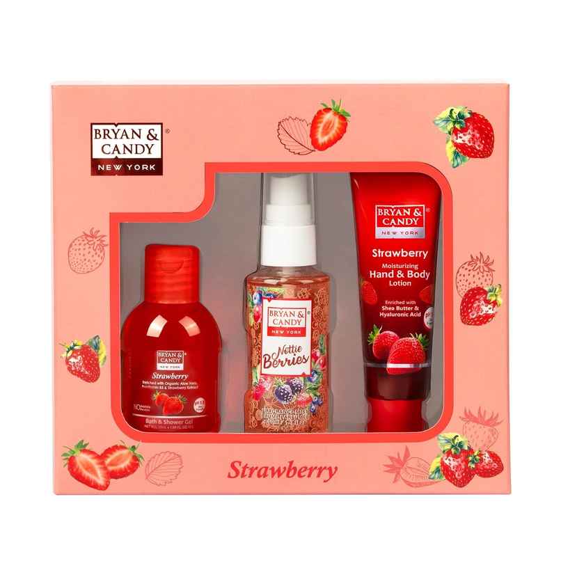 Bryan & Candy Strawberry Bath Kit|Shower Gel|Fragrance Mist|Hand-Body Lotion|Pack Of 3