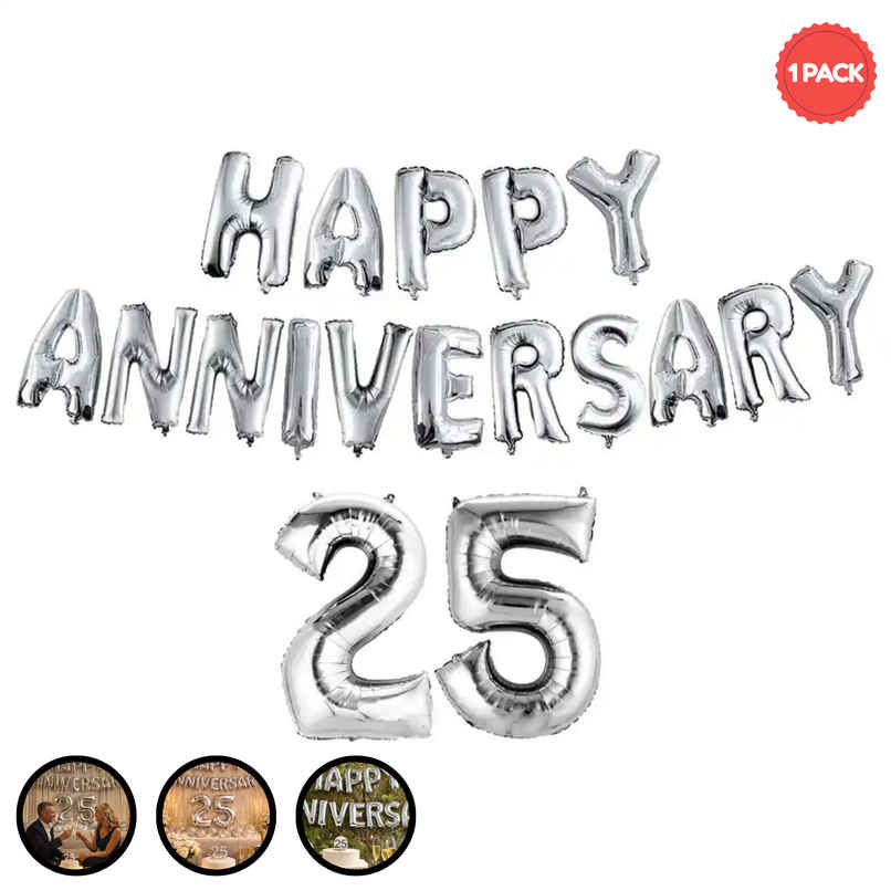 Silver 25 Number Foil Balloon for 25th Anniversary Celebration Decoration Kit | BeyondLuv