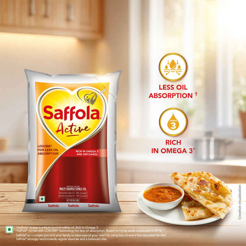 Saffola Active | Rice Bran & Soyabean Multi-source Edible Oil | Less oil absorption | Vitamin A & D Saffola Active | Rice Bran & Soyabean Multi-source Edible Oil | Less oil absorption | Vitamin A & D
