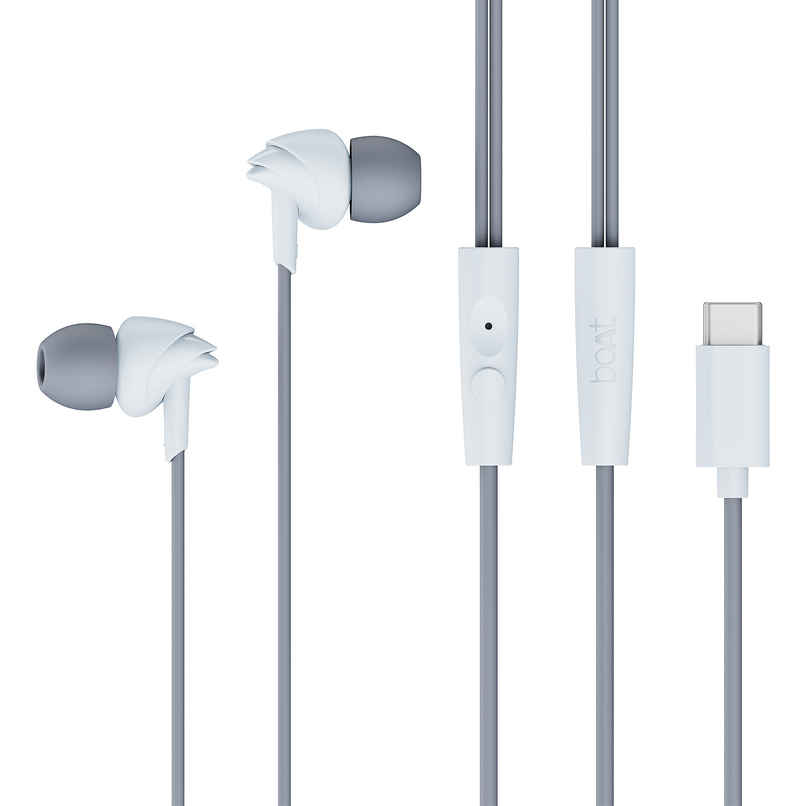 boAt Bassheads 300C Wired Earphones,Type C Jack, 10mm Drivers, in Line Mic, 120cm Cable | Cool Grey boAt Bassheads 300C Wired Earphones,Type C Jack, 10mm Drivers, in Line Mic, 120cm Cable | Cool Grey