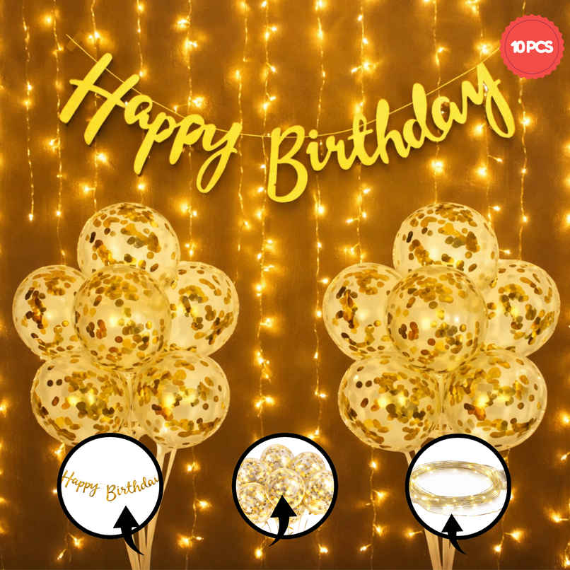 Birthday Decoration Kit Birthday Golden Birthday Banner, Confetti Balloons, Led Lights | BeyondLuv Birthday Decoration Kit Birthday Golden Birthday Banner, Confetti Balloons, Led Lights | BeyondLuv