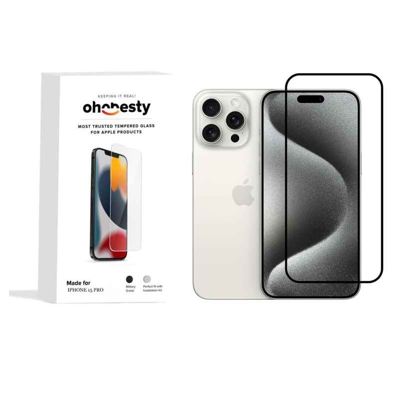 OHONESTY Tempered Glass for iPhone 15 Pro| Edge-to-Edge Coverage| Easy Fit with Applicator OHONESTY Tempered Glass for iPhone 15 Pro| Edge-to-Edge Coverage| Easy Fit with Applicator