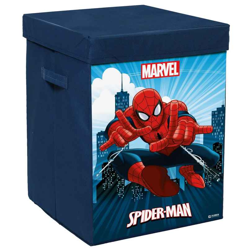 Kuber Industries 60 L Marvel Spiderman Print Laundry Basket with Handle & Lid (Navy Blue)