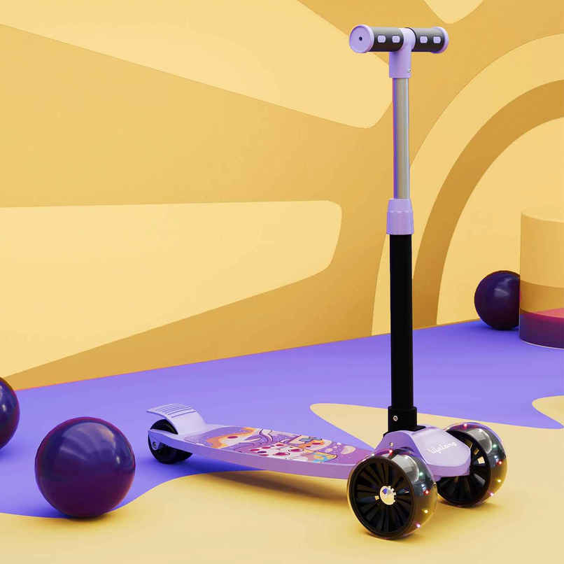 Lifelong Kick Scooter with Adjustable Height & LED Wheels for Kids | Max 50kg | Purple & Black Lifelong Kick Scooter with Adjustable Height & LED Wheels for Kids | Max 50kg | Purple & Black