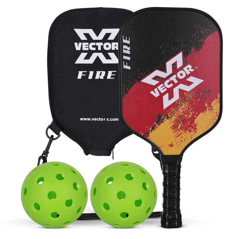 Vector X FIRE Pickleball Paddle Set - 1 Paddle + 2 Pickle Balls + Carry Bag | Carbon Fiber Material