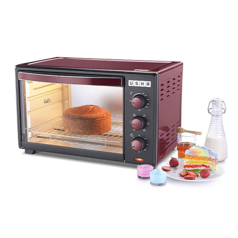 Usha Oven Toaster Griller 25L (1500W, Stay On Feature, 6 Modes, Dual Heating Element, Wine)
