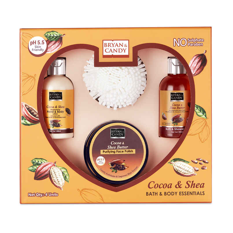 Bryan & Candy Cocoa Shea Heart Kit|Shower Gel|Hand-Body Lotion|Body Polish|Loofah|Pack Of 3