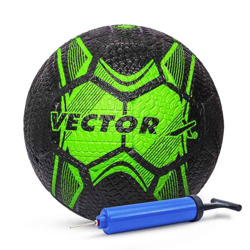 Vector X Street Soccer Rubberized Moulded Football | With Pump | Size 5 | Green Black Vector X Street Soccer Rubberized Moulded Football | With Pump | Size 5 | Green Black
