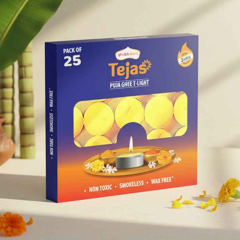Tejas Puja Ghee T-Light Candles | Yellow | Wax | Tealight Candle-Pooja