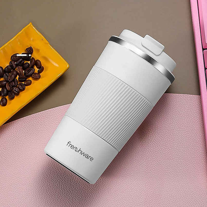 Frenchware Insulated Coffee Mug 510 ml, Double Wall Vacuum, Leakproof Lid - White