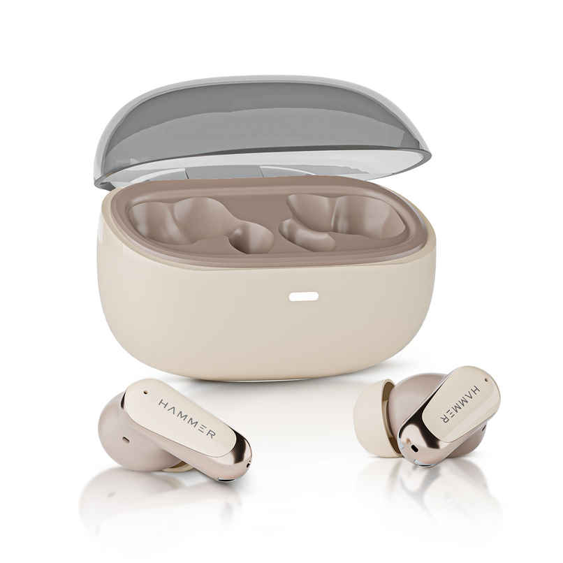 Hammer Aura Wireless Earbuds | 32dB ANC Noise Cancellation | TWS with 4-Mic ENC | Beige