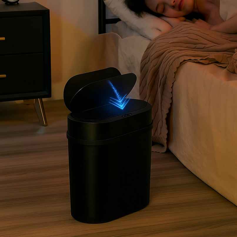 House of Quirk Plastic Smart Automatic Motion Sensor Rectangular Trash Can Oval | Black