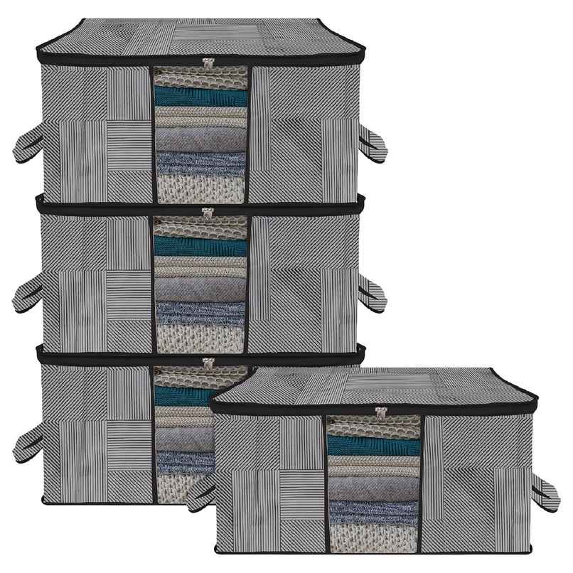Kuber Industries Lining Underbed Storage Bag|Clear Window|Zipper & Handle|Large|Pack of 4|Gray