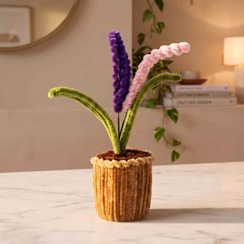 Kyari Soft Chenille Handmade Potted Flower Desk Decor | Purple & Pink